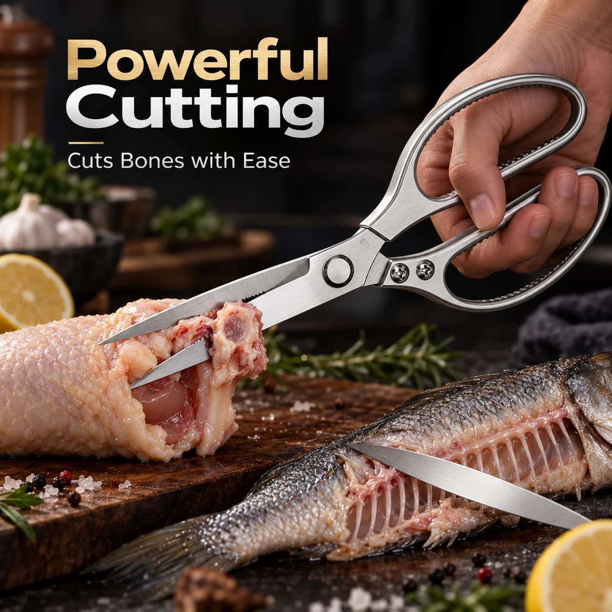 Heavy Duty Kitchen Shears, Long Blade Scissors for Chicken and Fish Bones, Multi-Function Scissors with Bottle Opener