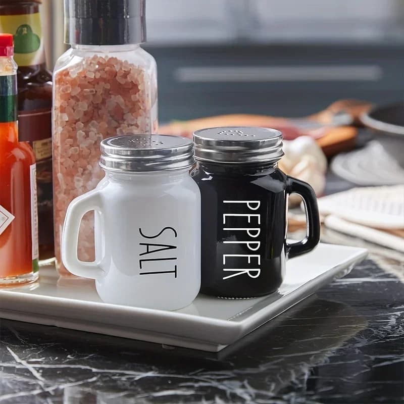 Set di Saliera e Pepiera in Vetro Bianco e Nero, 2 Pezzi, 130 ml, Stile Vintage per Uso Domestico