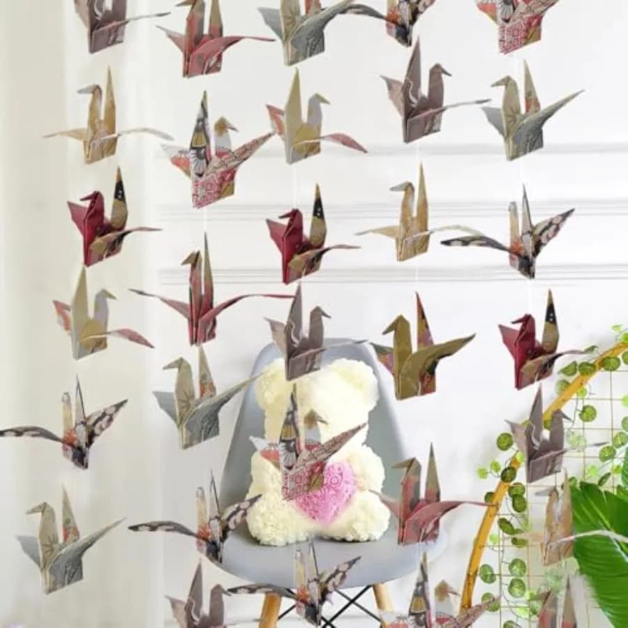 Japanese Crane Paper Hanging Garlands 3stringsX 5.2ft,Origami Birds Streamers for Bridal Shower, Baby Shower Birthday Party Sup