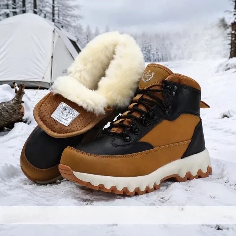 Men Winter Snow Hiking Boots Full Thick Wool Lining Lace-up Non-slip Rugged Outdoor Cold Weather Ankle Boots