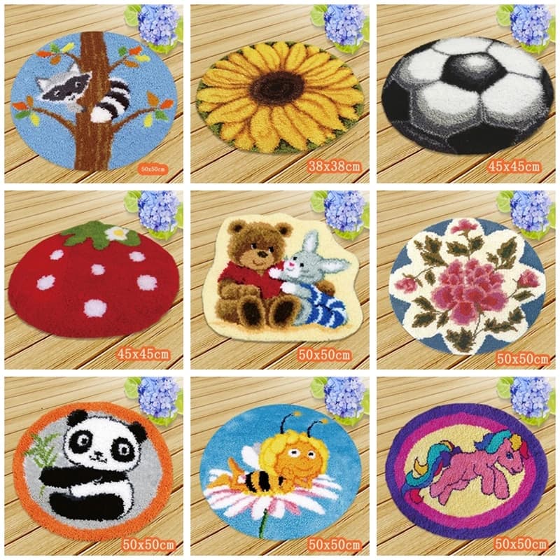 Mat Latch Hook Smyrna Knooppakket Button Cushion Kit Embroidery Carpet Cushion Animals Needlework Almofadas Do It Yourself DIY