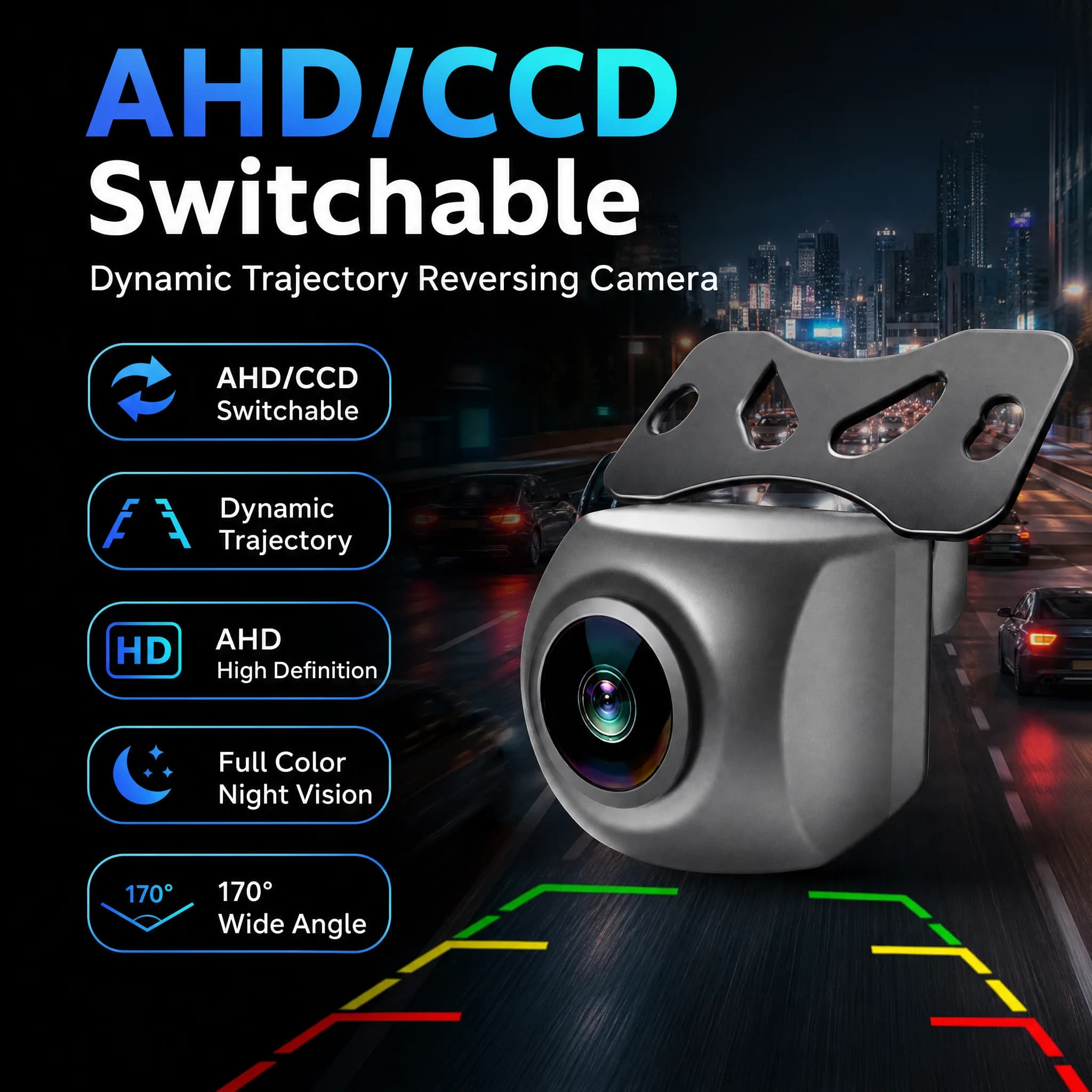 AHD CCD Universal Car Reversing Camera 170 Degree Fisheye HD Night Vision Waterproof Dynamic Trajectory