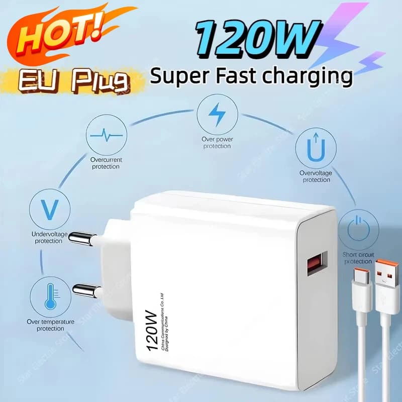 120W Spina UE Caricatore Ultra Veloce 67W 55W 33W Adattatore di Ricarica Rapida QC 5.0 6A Tipo C Cavo Per iPhone Huawei Samsung 2026 Nuovo