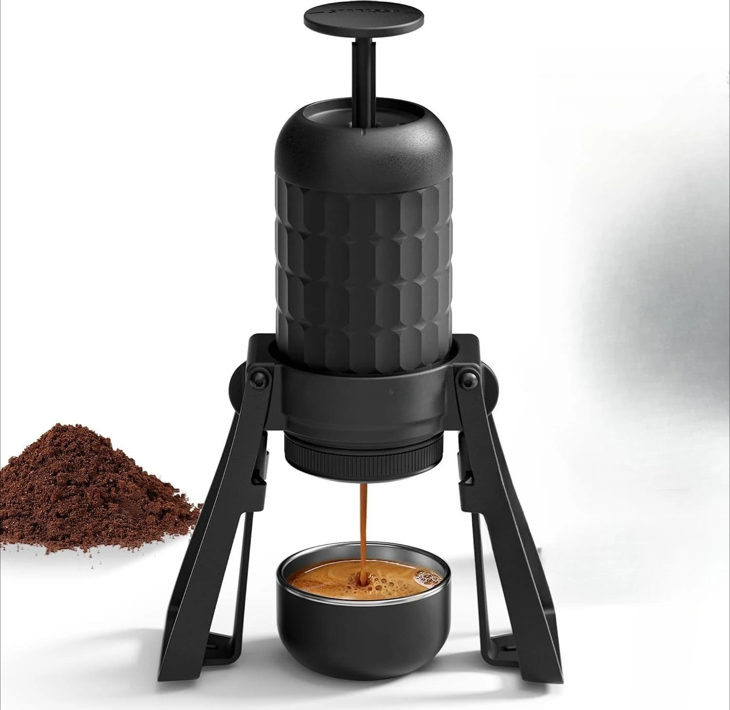 Manual Espresso Machine Portable Coffee Maker Compatible With Ground Coffee Pressurized Filter Espresso Maker For Home Travel Camping Office Non Electric Black