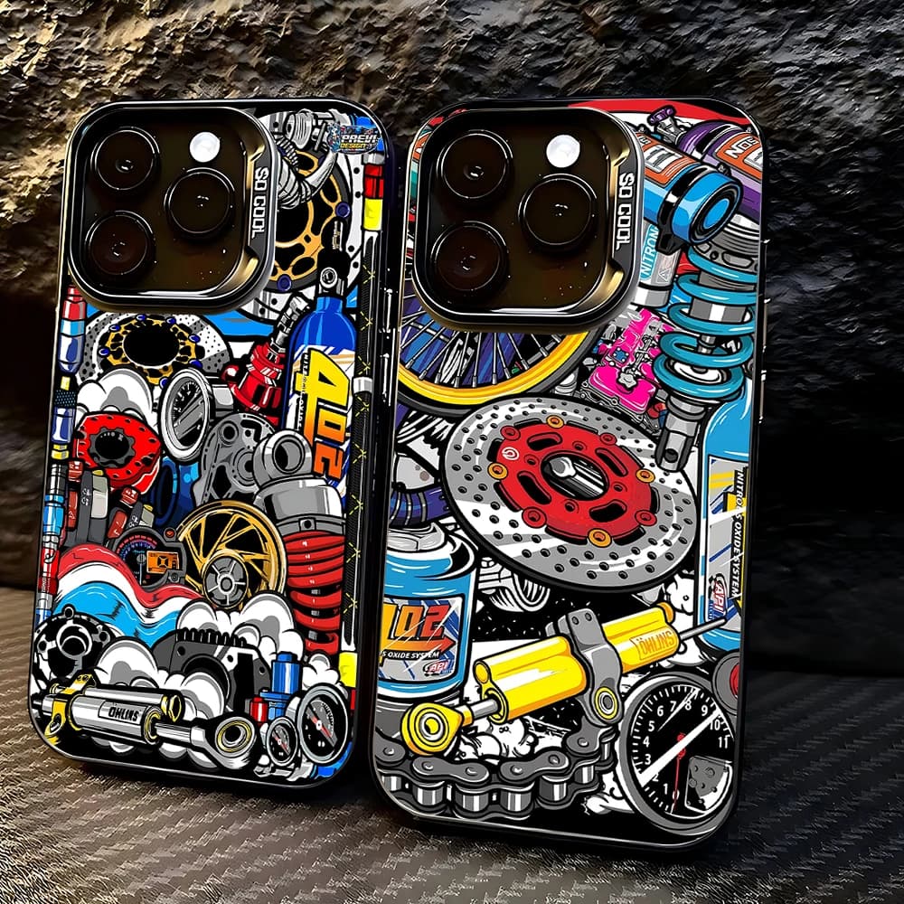 Custodia per telefono collage elemento modifica auto iPhone 17 16e 15 14 13 12 mini Pro Max XSMAX 8 7 Air Plus Cover posteriore opaca anticaduta