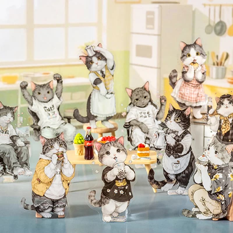 Mr Paper 60 pezzi Cat's Club Day Series Adesivi in PET a tema gatto Manuale fai da te Collage Journal Notebook Album Custodia per telefono Tazze per laptop