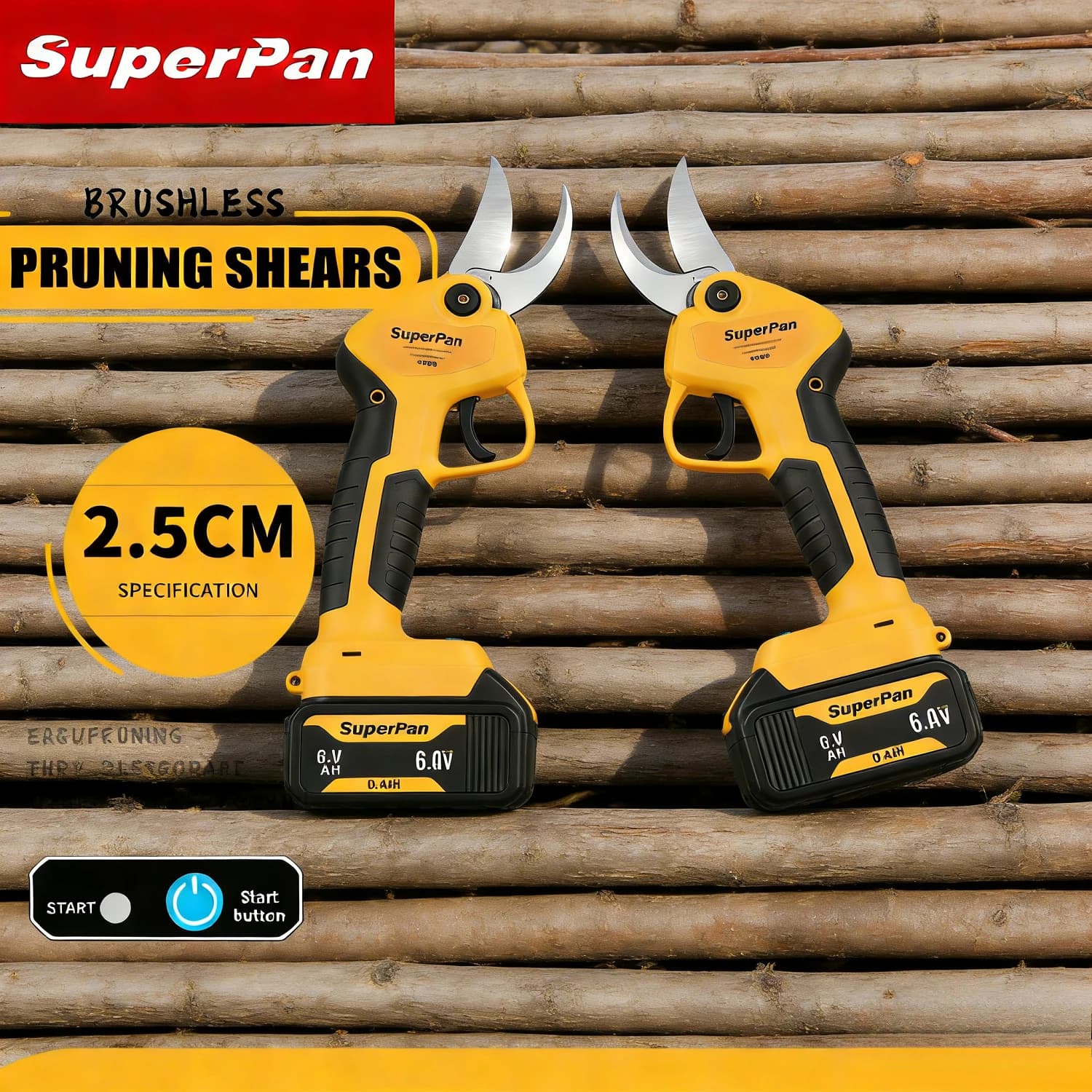 SuperPan Electric Pruning Shears 20V DC 45mm Max Opening 4 Gears 1500W SK5 Metal Blade Professional For Dewalt 18V Battery Pin