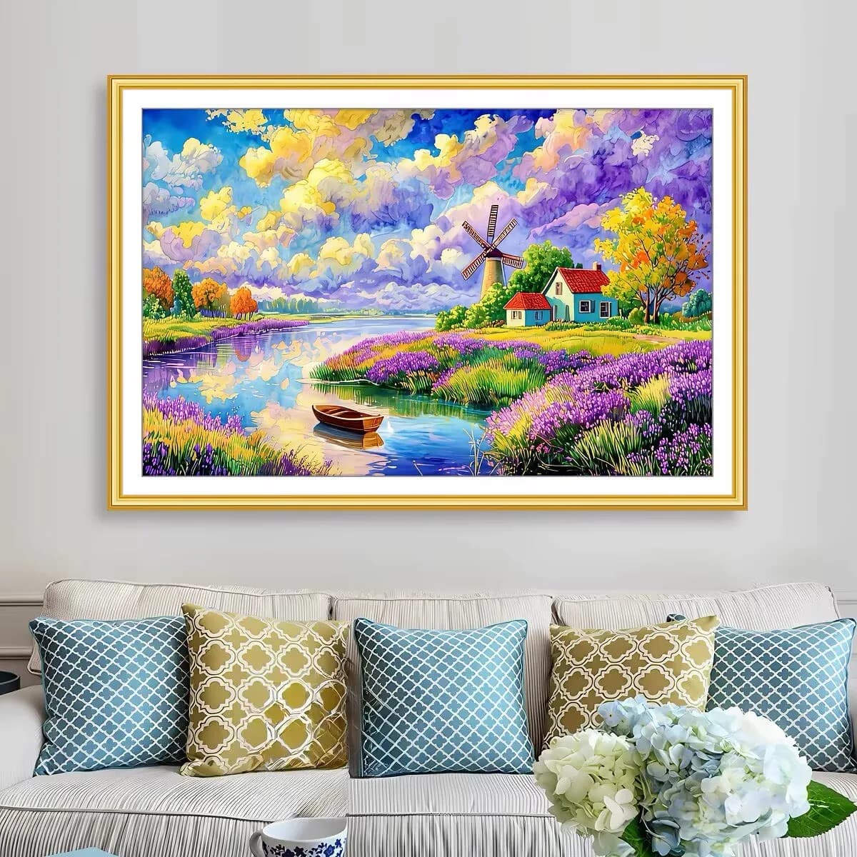 9CT 11CT Lake Needlework,DIY Living Room Printed Cross Stitch,Set For Embroidery Kit Cotton Threads 50 Colors