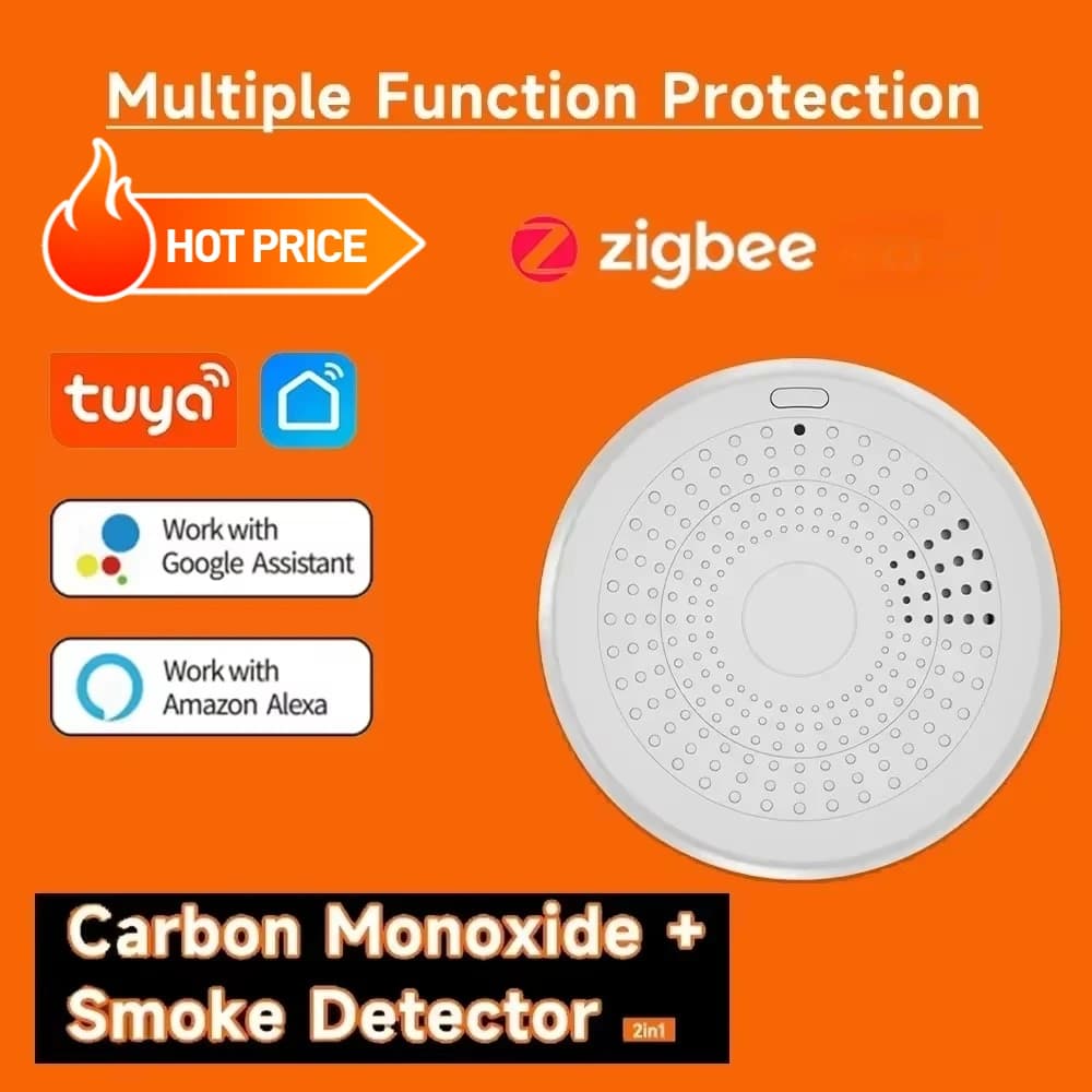 Rilevatore di CO e fumo intelligente 2 in 1 WiFi Zigbee Allarme sonoro e luminoso Controllo APP Smart Life per la sicurezza domestica