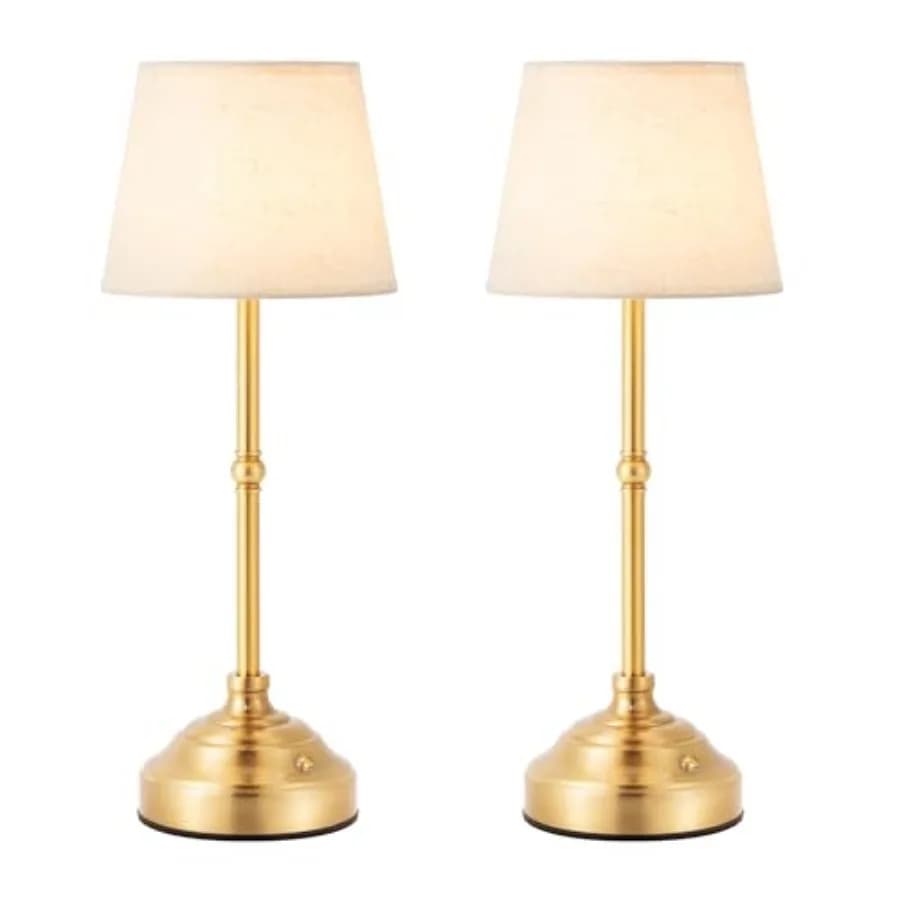 Cordless Table Lamp, Rechargeable Desk Lamp with Fabric Shade, Battery Operated 3 Color Stepless Dimming, Small Touch Bedside L