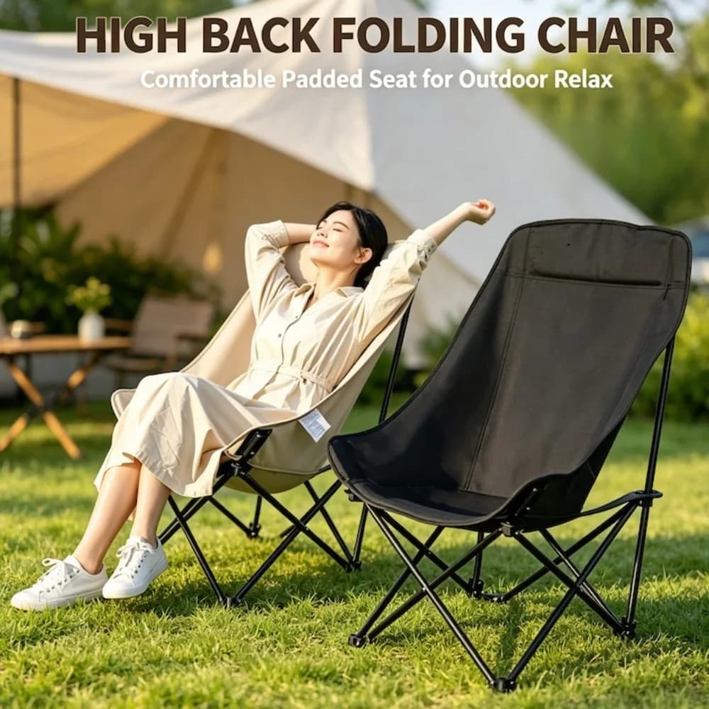 Portable Outdoor Folding Moon Chair High Backrest Camping Chair for Outdoor Fishing Sketching Beach Picnic Use
