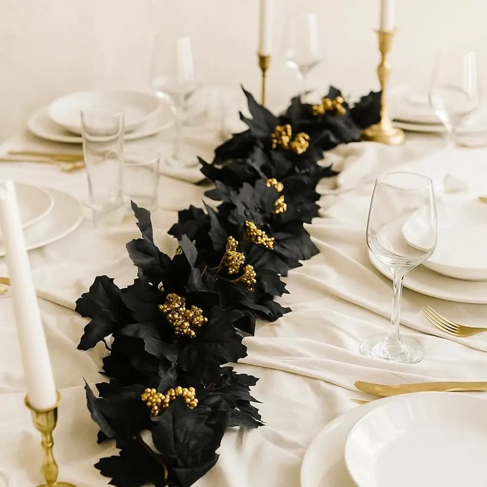 Realistic Artificial Maple Leaf Vine Plastic with Berry Autumn Leaf Vine Black Fade Proof Fake Plants Banquet Decor