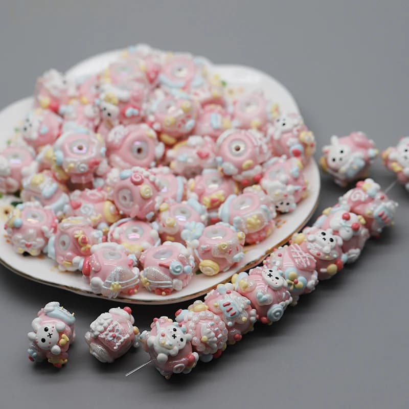 Macaron Color Acrylic Beads Handmade Drawn Cartoon Painting Loose Beads for Jewelry Making DIY Bead Pen Keychains Phone Chain