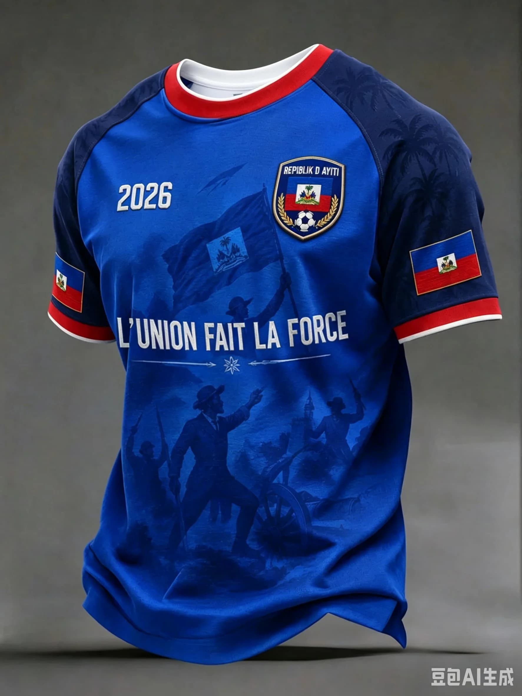 2026 New Haiti Blue Football Jersey Men's Crew Neck Sportswear with "HAITI" Text & Flag Print Casual & Training Tops Tees
