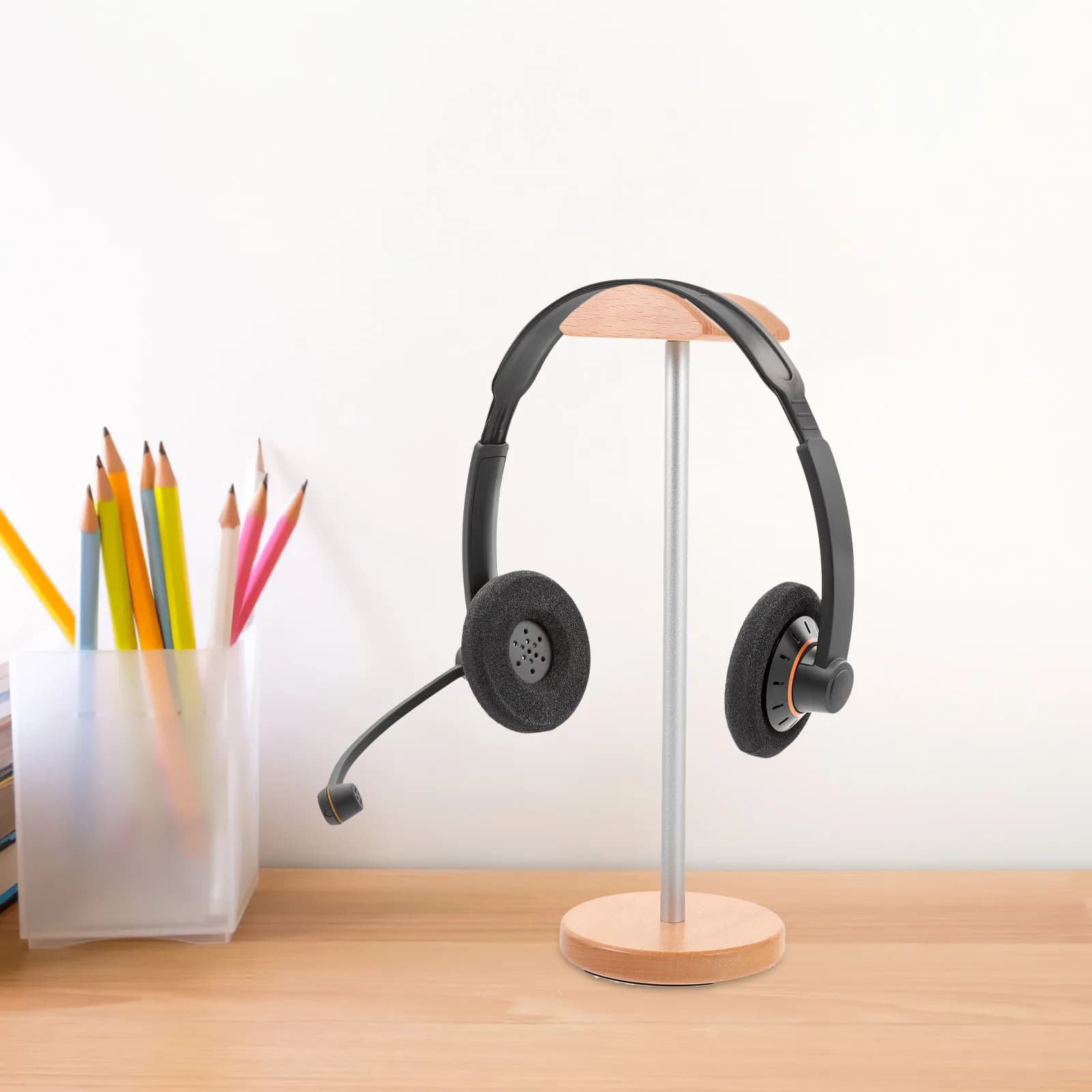 Wood and Aluminum Alloy Headphone Stand Desktop Headset Holder for Gaming Cafes Display Storage Elegant Sturdy Headphone