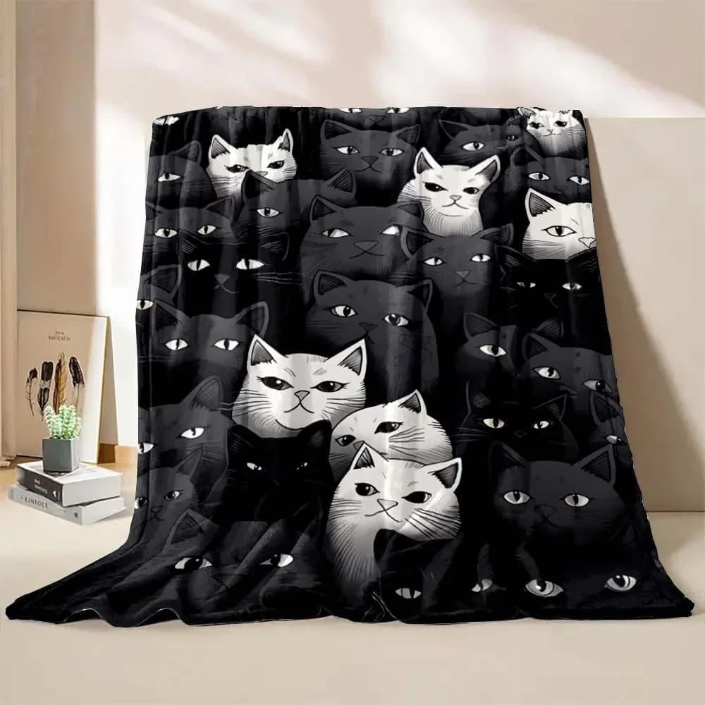 Coperta con copertura in flanella per gatti e cartoni animati carini, coperta da viaggio calda e confortevole, regalo perfetto per gli amanti degli animali domestici