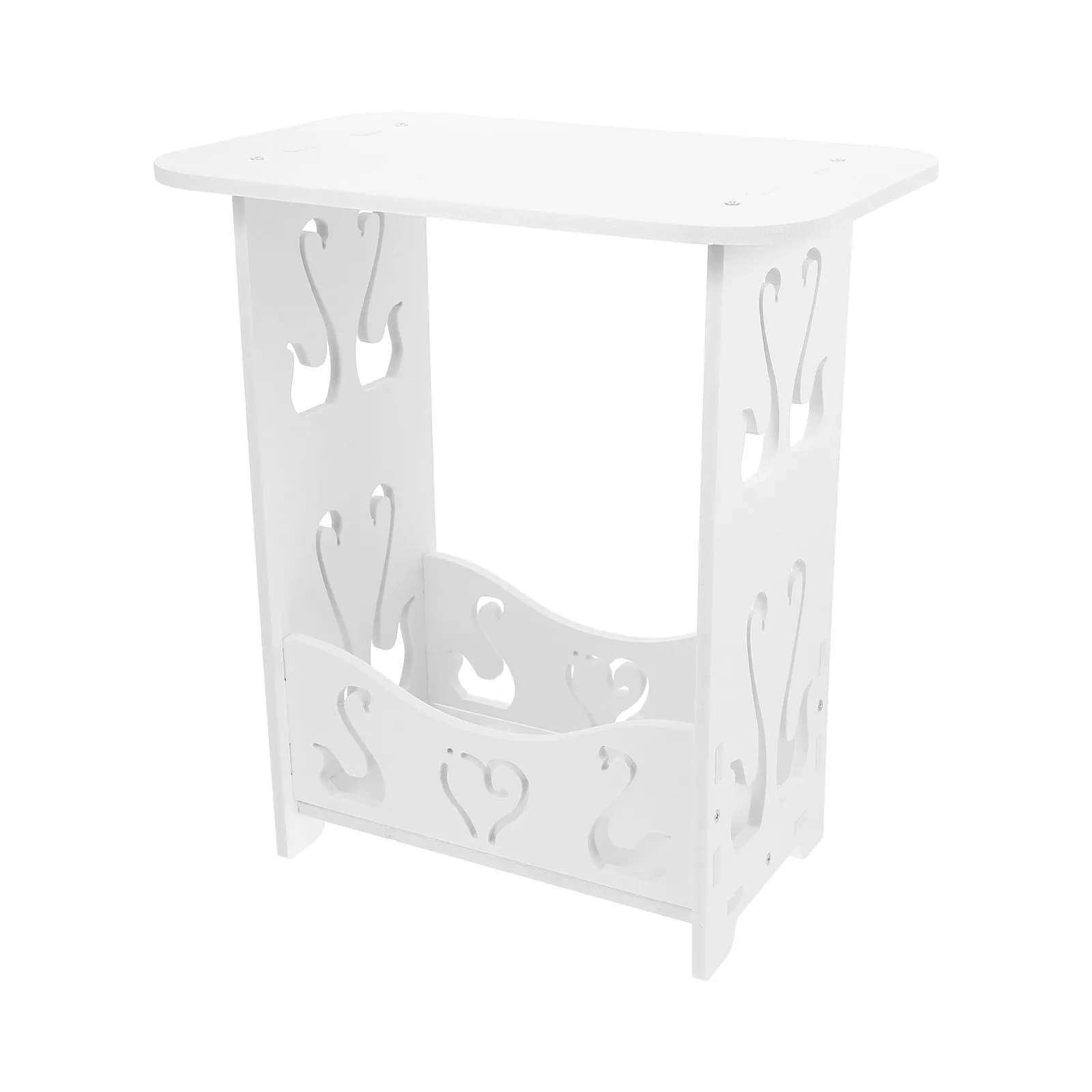 Comodino Bianco a 2 Livelli, Tavolino Compatto in Legno, Mini Scrivania, Mensola per Trucchi, Organizzatore da Bagno