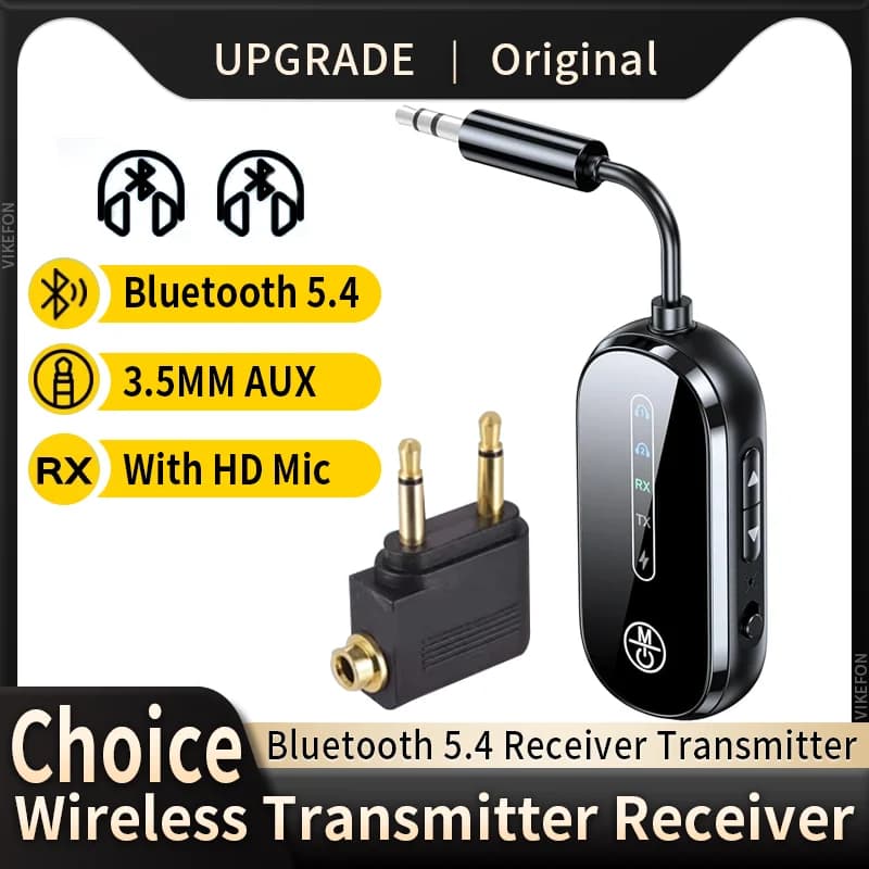 2 in 1 Bluetooth 5.4 Trasmettitore Ricevitore Stereo 3.5mm AUX Aereo Audio Adattatore Wireless Microfono per TV PC Cuffie Auto Aereo