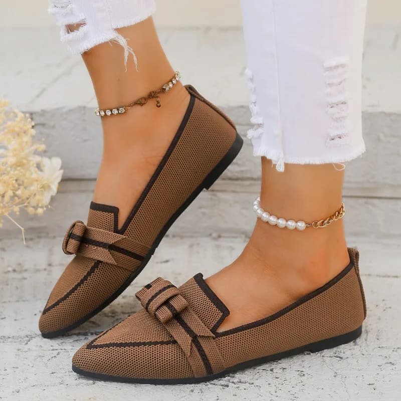 Women's Light Comfortable Loafers Bow Tie Ballet Flats Pointed Toe Soft Barefoot Knitted Multicolor Casual Ballerina Sneakers