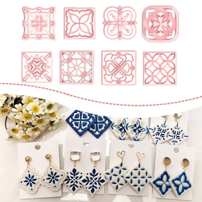 1PC Stampi per modelli geometrici con motivi floreali orientali in argilla per orecchini e gioielli in polimero fai da te