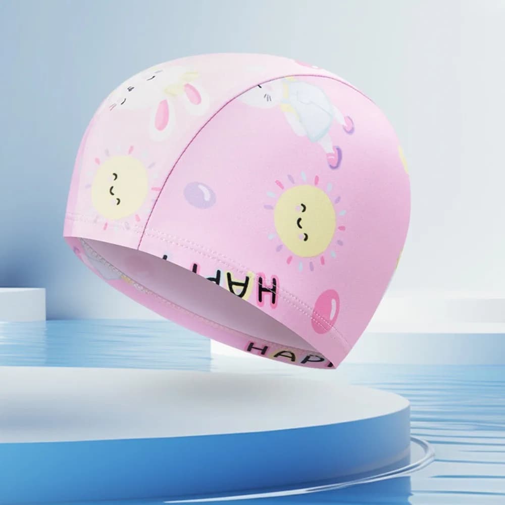 Comfortable Polyester Swim Cap High Elasticity Waterproof Swimming Hat Cartoon Print Swim Cap Boys