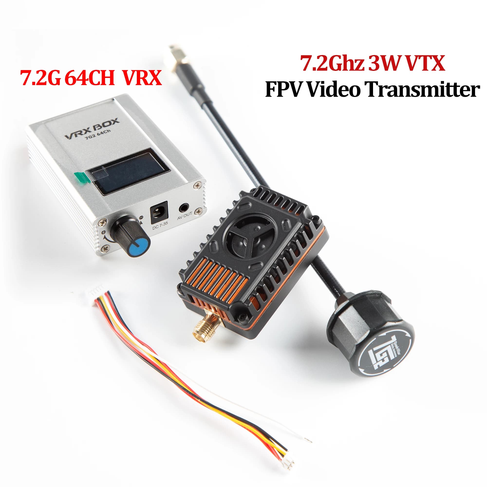 Video Transmitter FPV VTX 7.2GHz 3W 64 Channels with Antenna and Cooling Fan, VTX 7.2G 5W 7W for Long Raggio FPV Racing drones, Fai-da-da- Accessories ♪