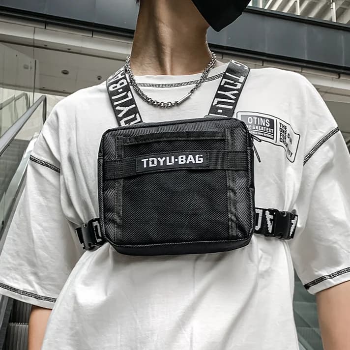 Borsa sul petto Hip Hop Streetwear marsupio Casual gilet borsa tasca petto in Nylon marsupio marsupio regolabile per uomo donna