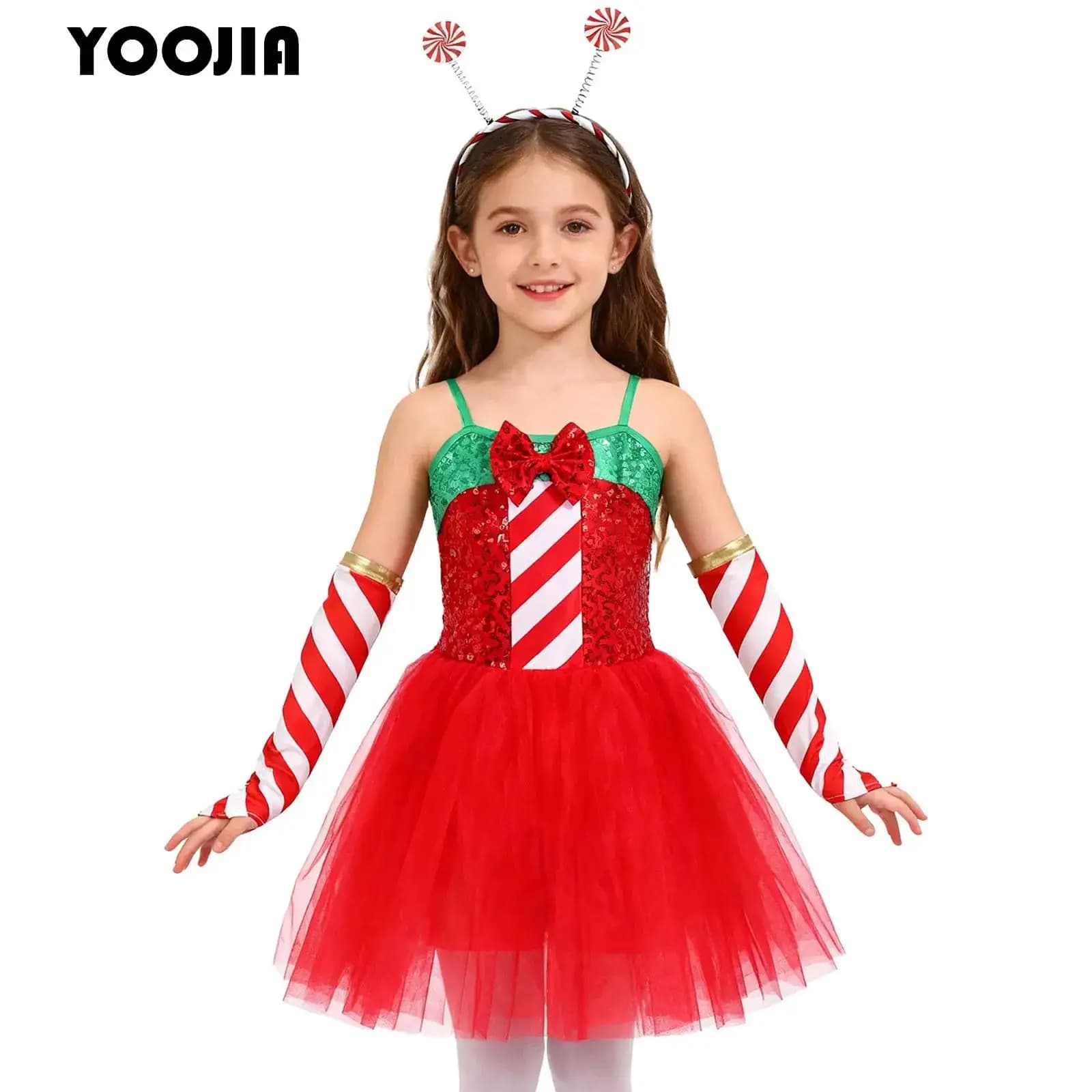 Vestito da ballo tutu a righe con paillettes per ragazze, bastoncino di zucchero, signora, costume da Babbo Natale, festa di Natale, body da pattinaggio su ghiaccio