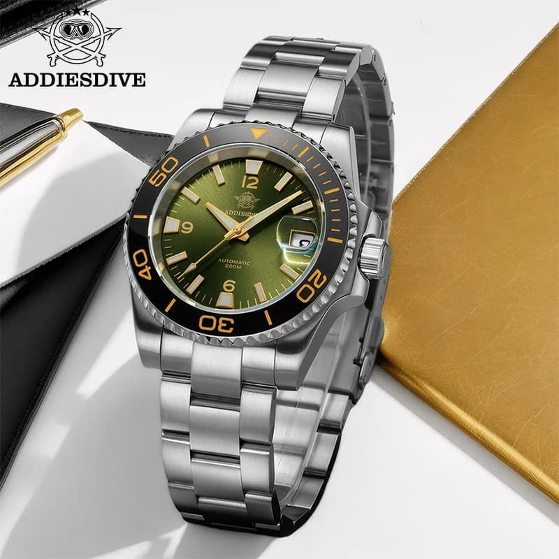 ADDIESDIVE Luxury Stainless Steel Men's Watch Automatic mechanical watches with sapphire Wristwatches AD2505 bright waterproof 200 m