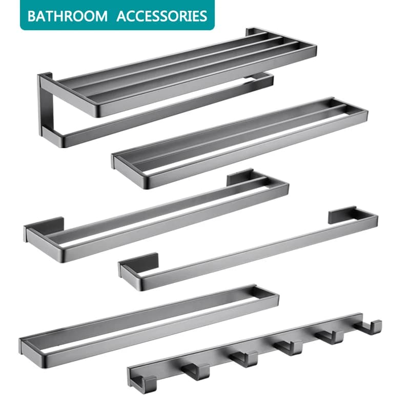 Gancio per accappatoio in metallo grigio a 6 pezzi, doppio portasciugamani avvolgente, grandi ripiani da bagno, accessori da bagno SUS 304