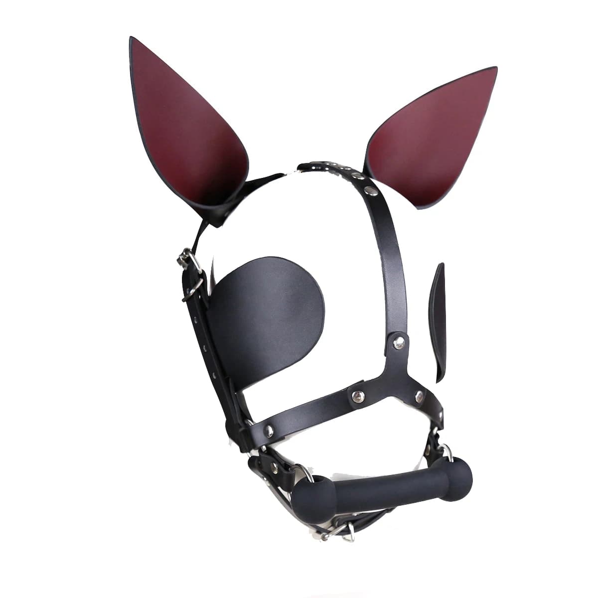 BDSM Harness Ball Gag Eye Blinder Fetish Toys Head Piece Hood Mask With Silicone Bone Mouth Gag Ears Eye Shade Bit Blindfold Set