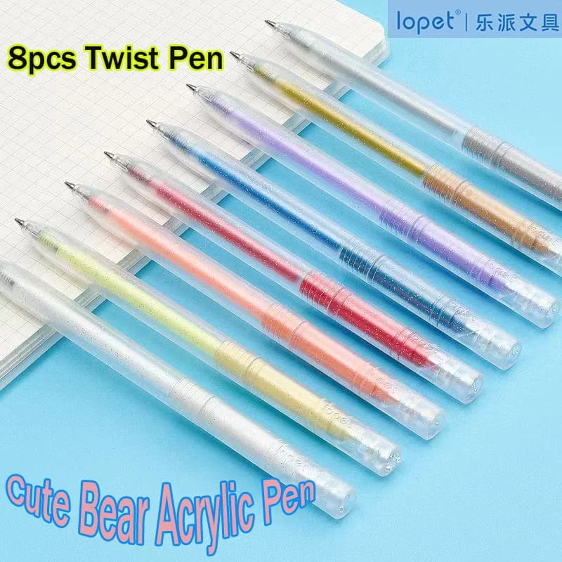 Lopet Penna acrilica con orsetto carino, penne gel twist con inchiostro colorato con asta trasparente per decorazione, disegno, doodle, materiali artistici artigianali fai da te