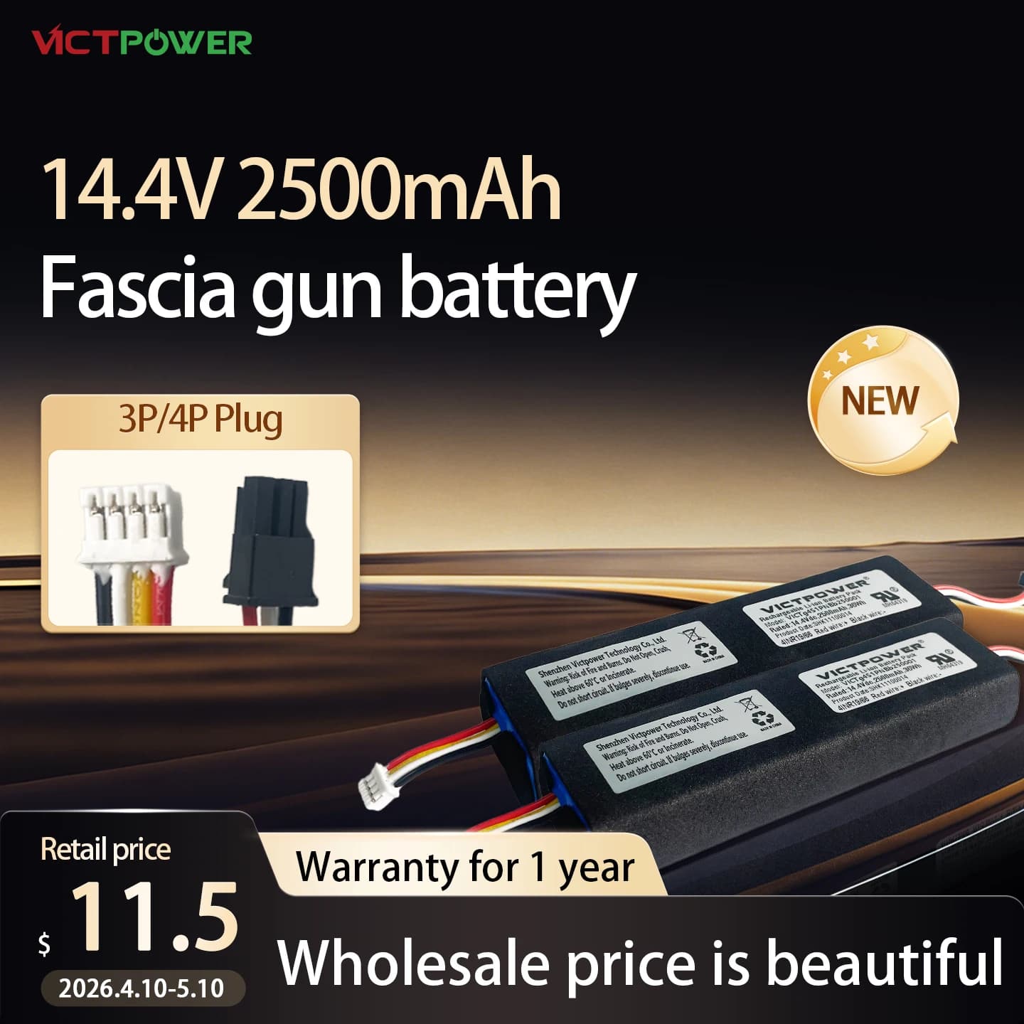 14.4V 2500mAh Li-ion Battery for Muscle Massage Gun Replacement Power Tool Rechargeable Lithium Battery Pack High Capacity 2.5Ah