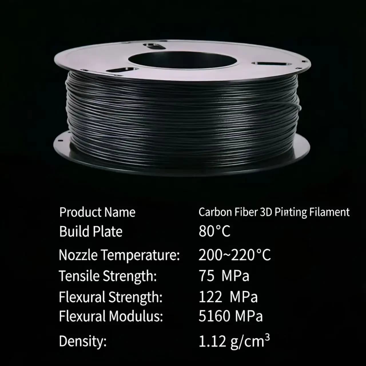 Filamento PLA in Fibra di Carbonio 1.75mm 1kg/bobina PLA-CF per Stampante 3D Nero Opaco Materiale Ingegneristico Resistente