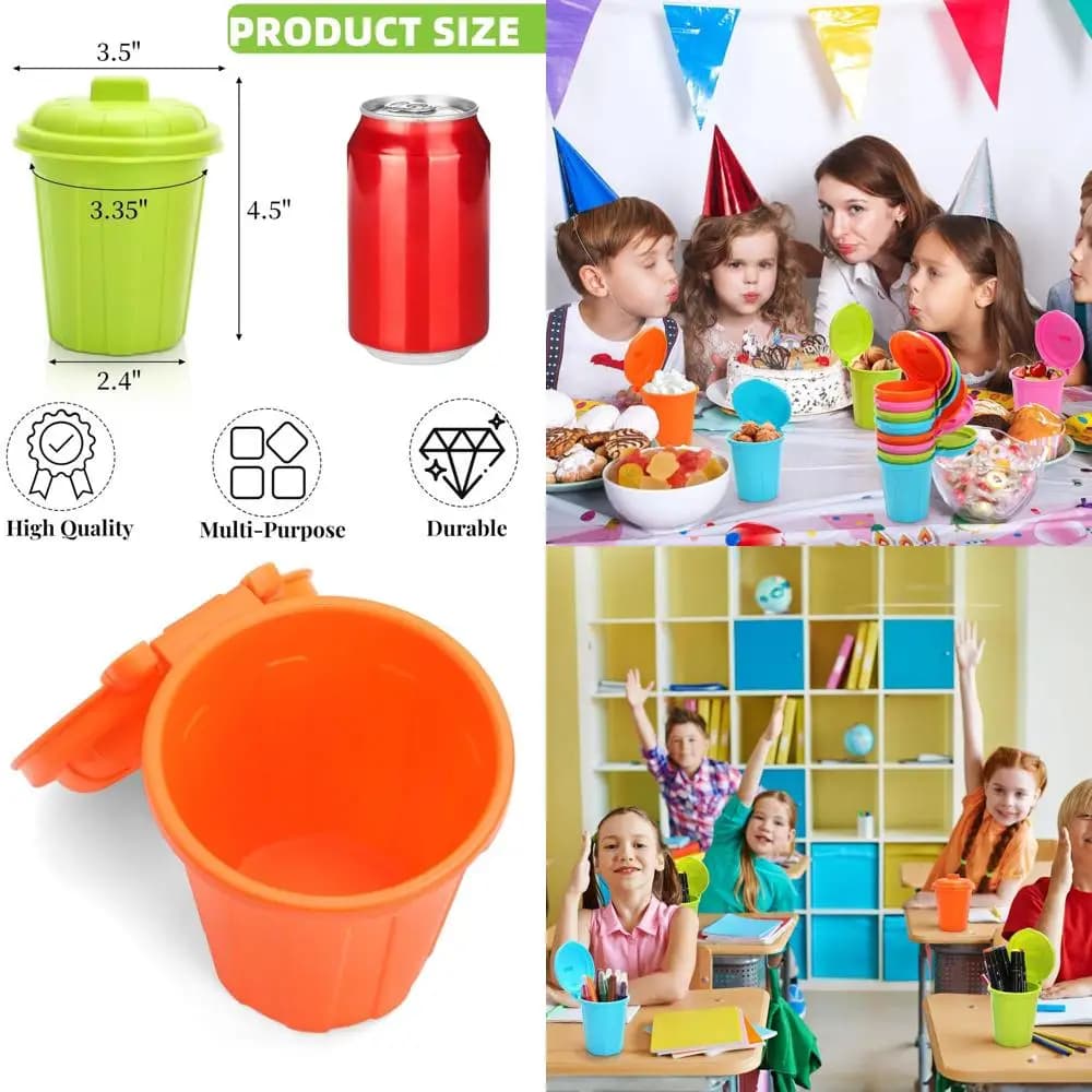 Bidone della spazzatura da scrivania compatto da 10 Oz con coperchio, mini cestino per rifiuti in plastica per casa, ufficio, scuola e auto in colori assortiti