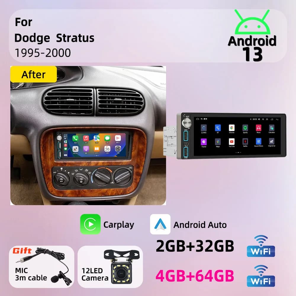 1din 6.86" Autoradio Android Car Radio for Dodge Stratus 1995-2000 Head Unit Car Multimedia Screen Carplay Android Auto Stereo
