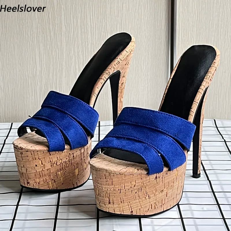 Ahhlsion New Arrival Women Summer Mules Sandals Stiletto Heels Open Toe Pretty Blue Purple Party Shoes Ladies US Size 5-20