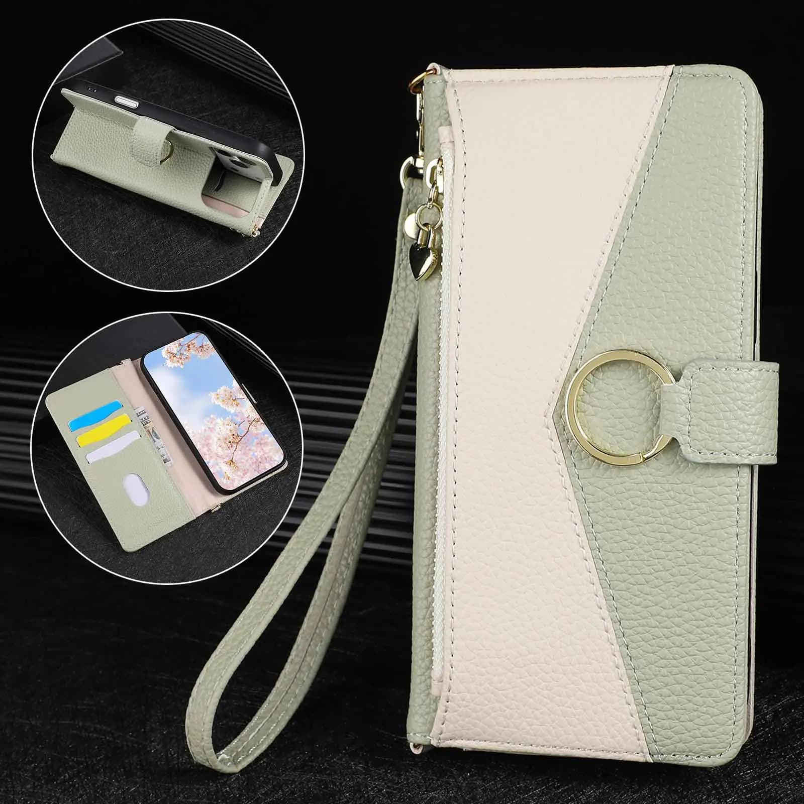 Leather Lanyard Zipper Ring Wallet Case For Samsung Galaxy Wide 6 5 A Quantum 4 Buddy 3 2 Jump Crossbody 3 Cards Slot Flip Cover