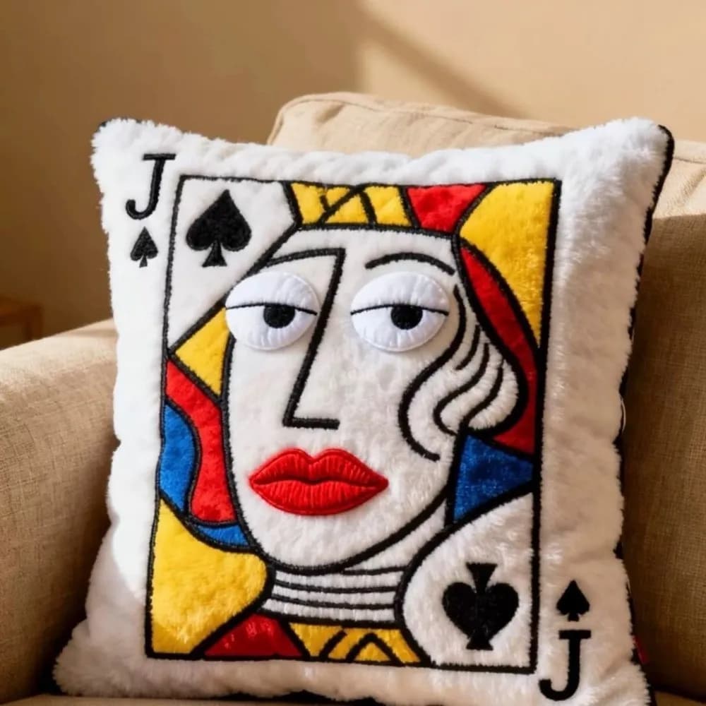 Cuscino Creativo Ricamato a Tema Cartone Animato, Morbido e Originale con Grandi Occhi, Cuscino Quadrato a Tema Gioco, Patchwork, Idea Regalo