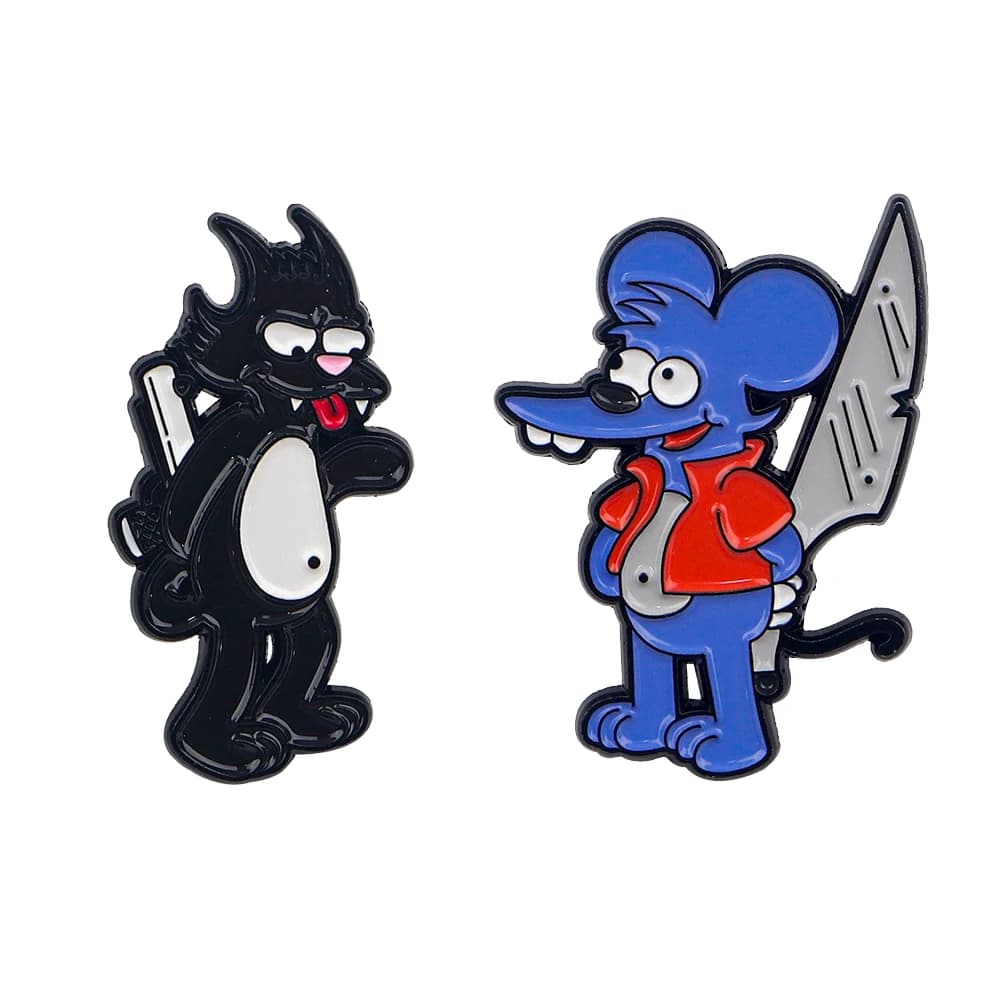 Spilla in smalto morbido con personaggi dei cartoni animati (topo e gatto) per zaini, distintivi da uomo, spilla per vestiti, accessori di gioielleria