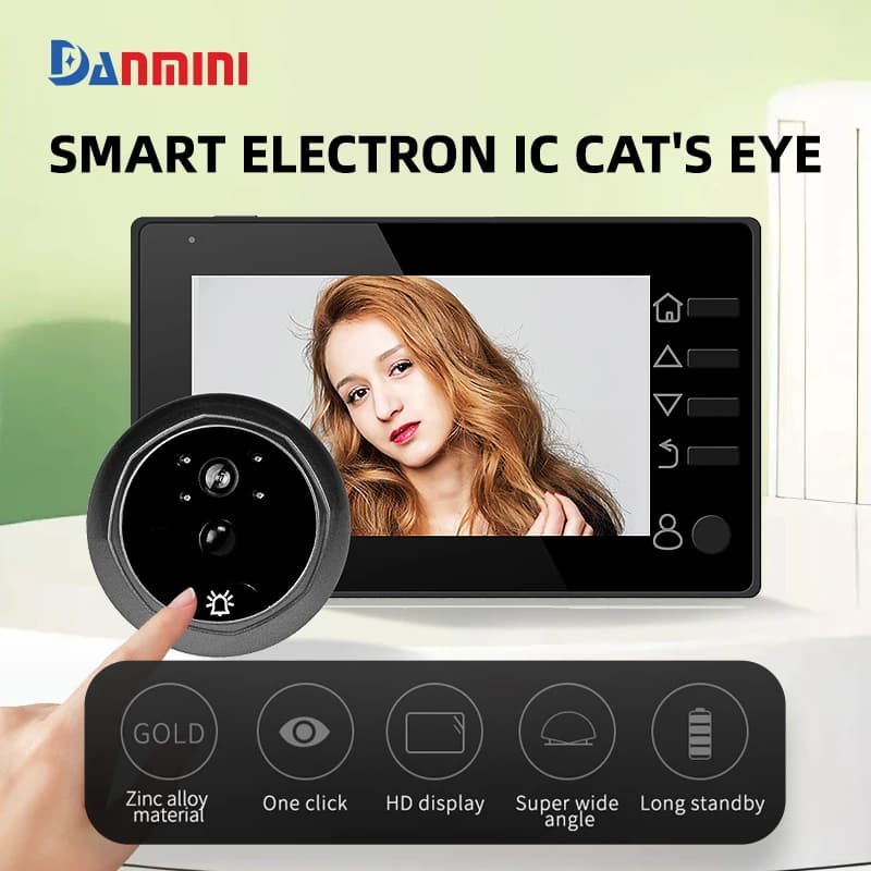 Danmini Campanello Spioncino Display HD da 4,3 pollici Telecamera da 1 MP Rilevazione movimento PIR Cat Eye Campanello per porta Visione notturna a infrarossi Doorviewer