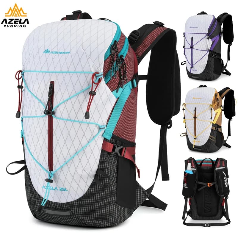 AZELA 20-35L Hiking Backpack Water-Resistant Nylon Breathable Hydration Pack with Reflective Design for Trekking Cycling Travel