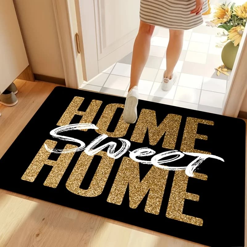 1pc of Black Luxury-Style Sparkling Welcome Mat - Soft, Easy to Clean, with a Rich Design That Creates a Warm Home Atmosphere, S