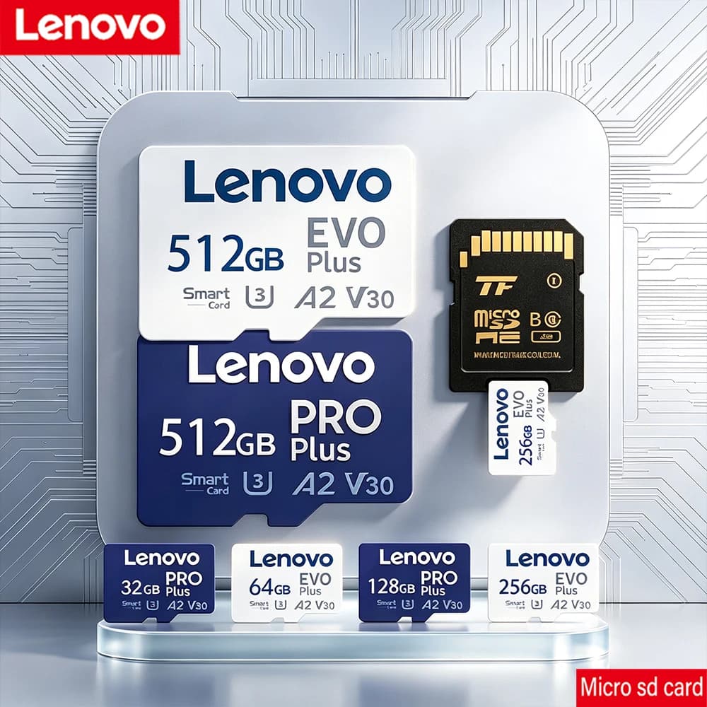 Lenovo Pro Plus TF Card 512GB EVO PLUS SD Card 256GB 128GB 64GB 32GB A2 U3 4K Flash Card Memory Card For Phone Camera Drone