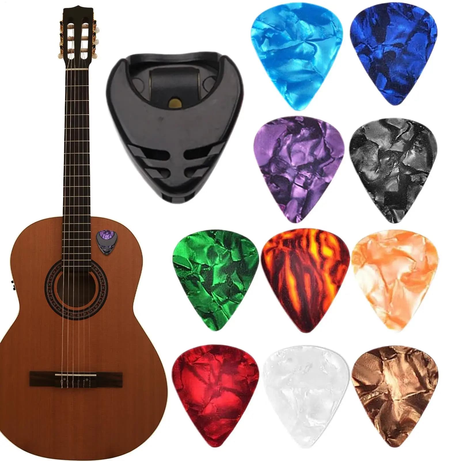 Plettri per Chitarra Acustica e Ukulele, Set Professionale di 10 Plettri Colorati per Chitarra Classica, Flatpicking, per Principianti, Spessore 0,46mm