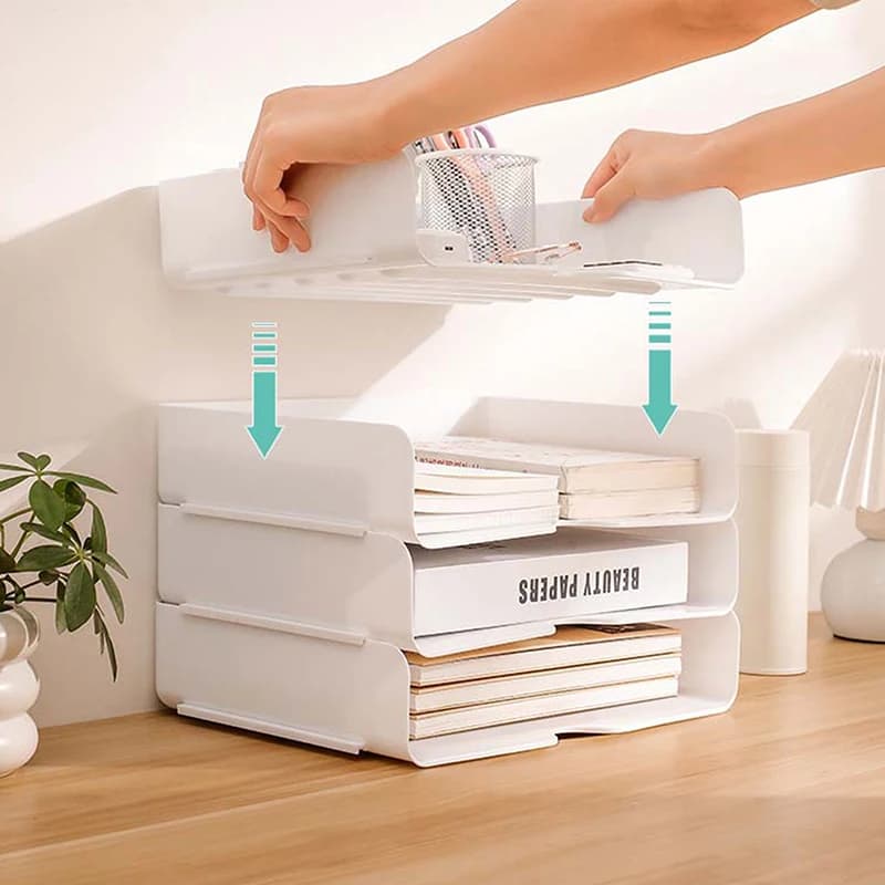 Vassoio per File da tavolo di cancelleria scaffale per libri da ufficio durevole scaffale per carta impilabile organizzatore per documenti in plastica A4