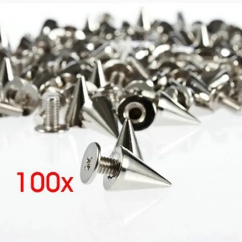 100Pcs 7x10mm Silver Cone Studs and Spikes for Clothes Screwback DIY Craft Cool Punk Garment Rivets for Leather /Bag/Shoes