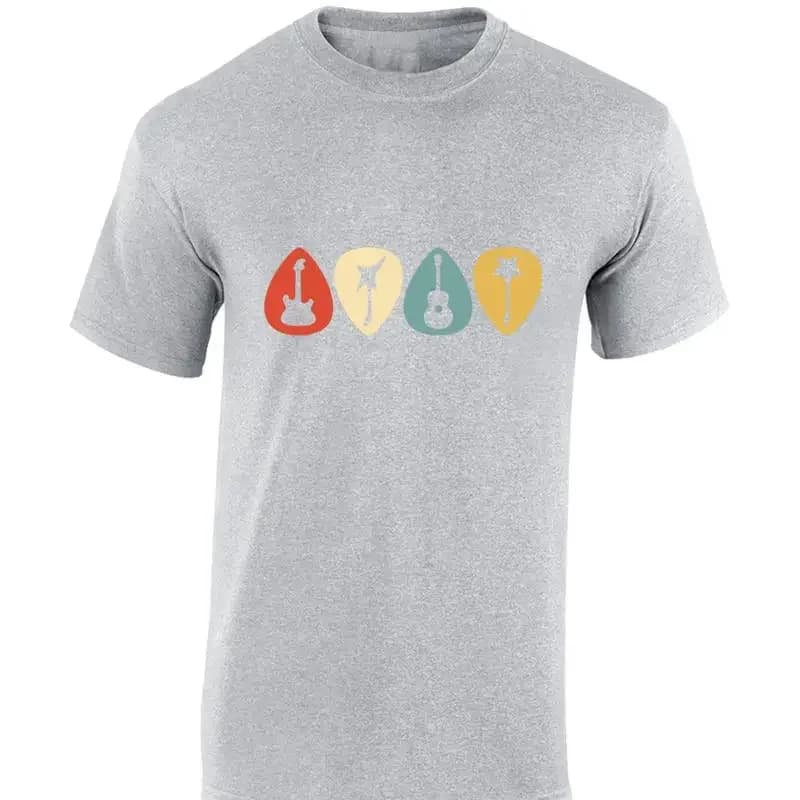 4 GUITAR PICKS MENS T SHIRT GUITAR PLAYER MUSICIAN MUSIC LOVER BAND TOP NEW