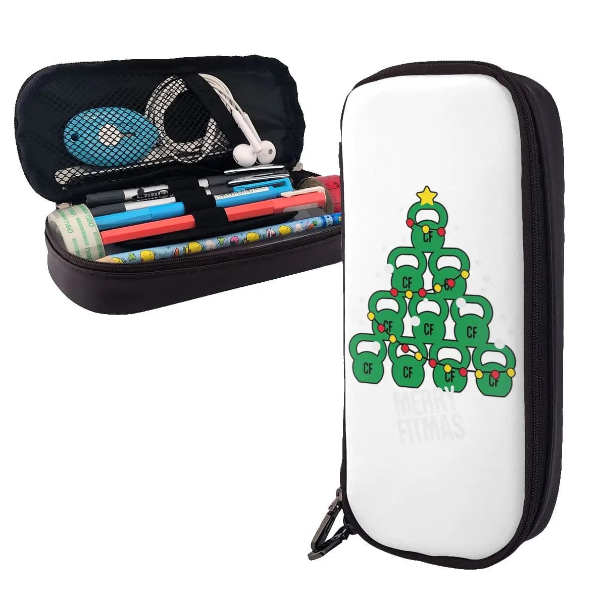 Kettlebell Tree, Leather pencils with Christmas tree, pen holder, large pen box, pencil case for school of boys and girls
