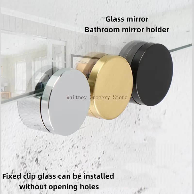 Supporto per Specchio in Vetro con Clip in Ottone, Fissaggio Fisso, Nero Oro Lucido, per Vetro 5mm-10mm, Robusto e Antiruggine